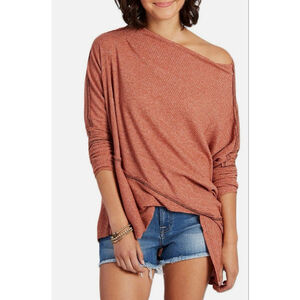 FREE PEOPLE Acorn Brown Londontown Cotton Blend Thermal Asymmetrical Top M